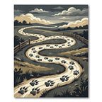Winding Animal Paw Path Earthy Landscape Rug