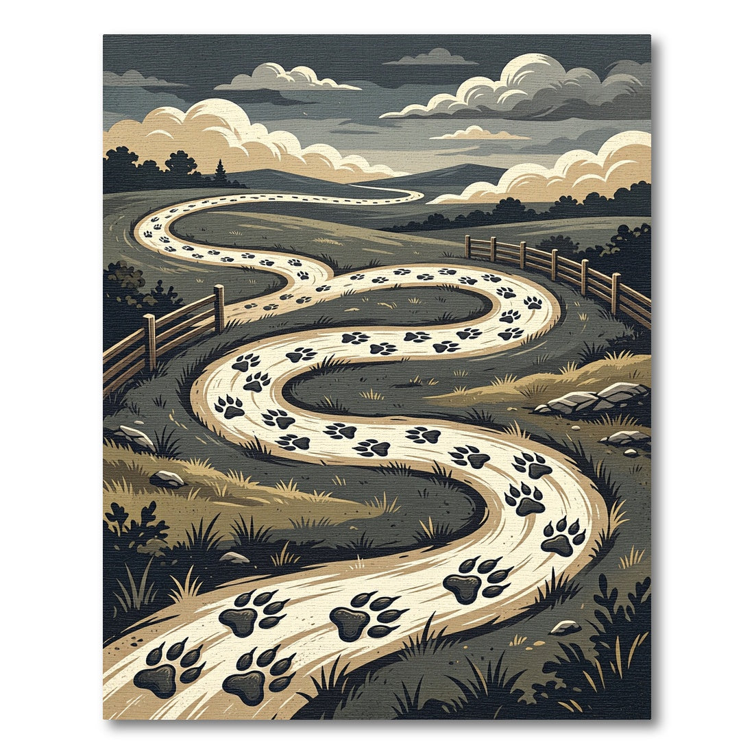 Winding Animal Paw Path Earthy Landscape Rug