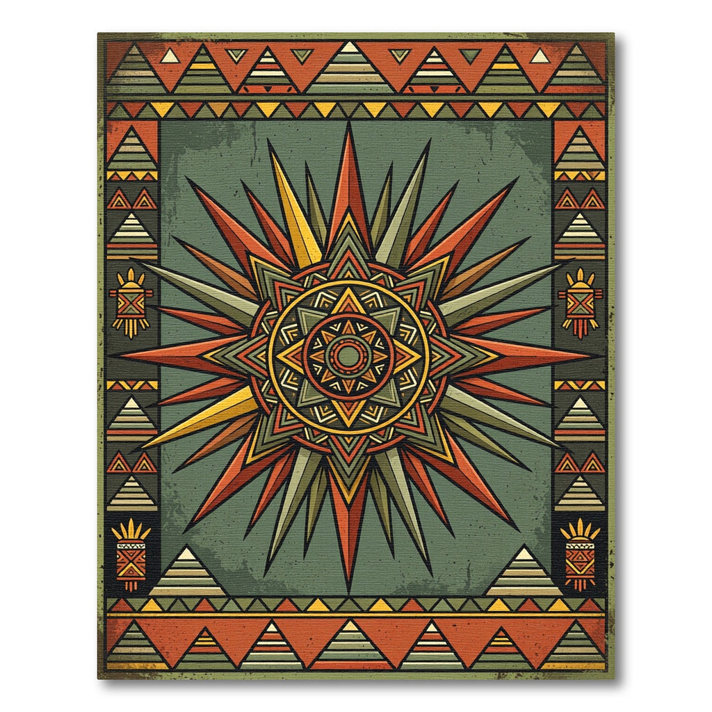 Geometric Sunburst Earthy Tone Tapestry Rug