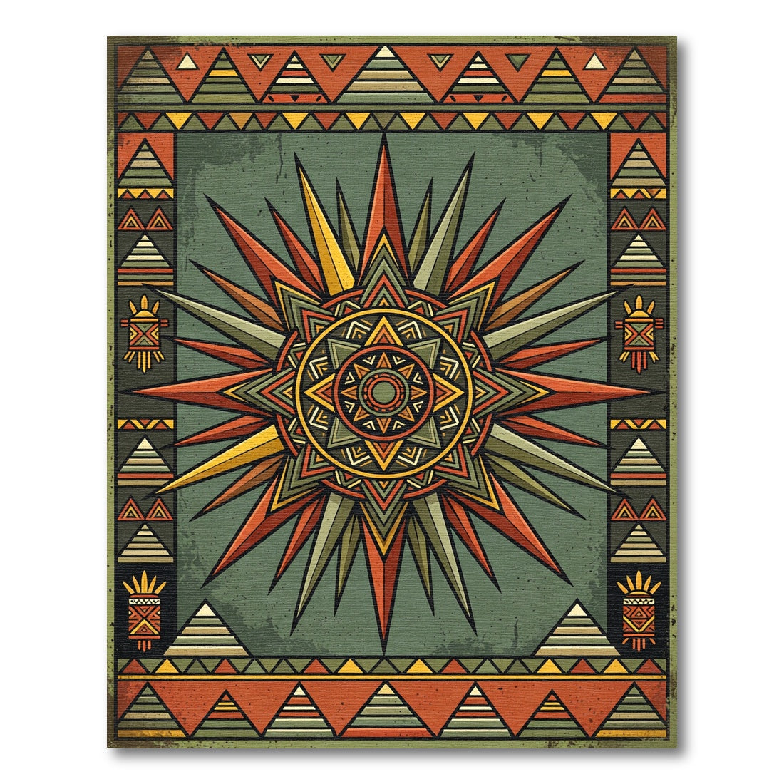 Geometric Sunburst Earthy Tone Tapestry Rug