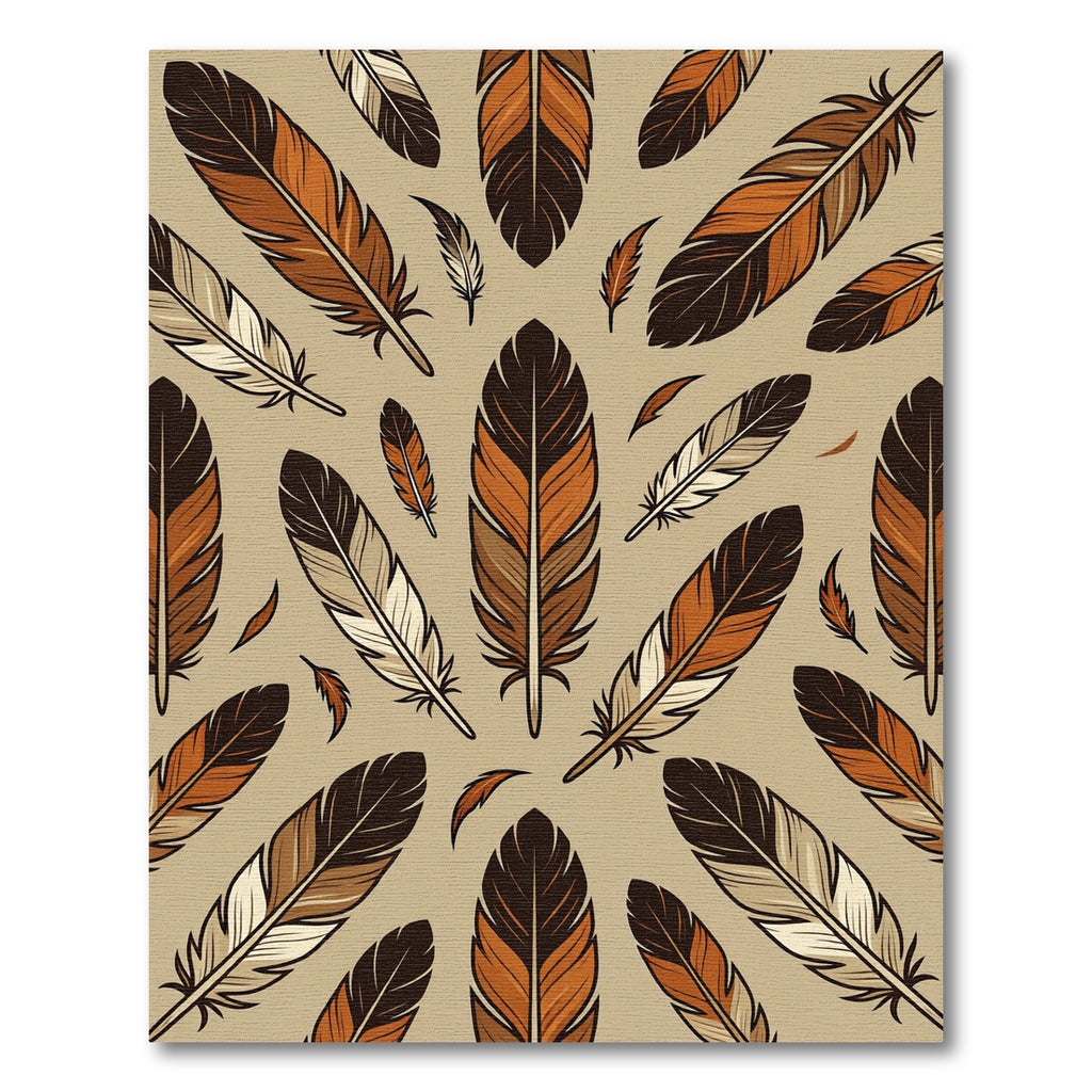 Rustic Feather Pattern Brown Orange Rug