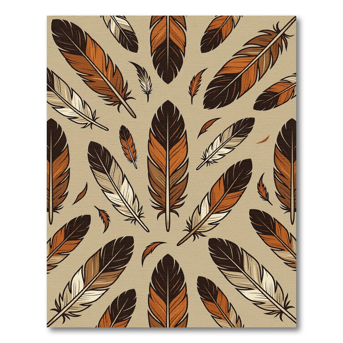 Rustic Feather Pattern Brown Orange Rug