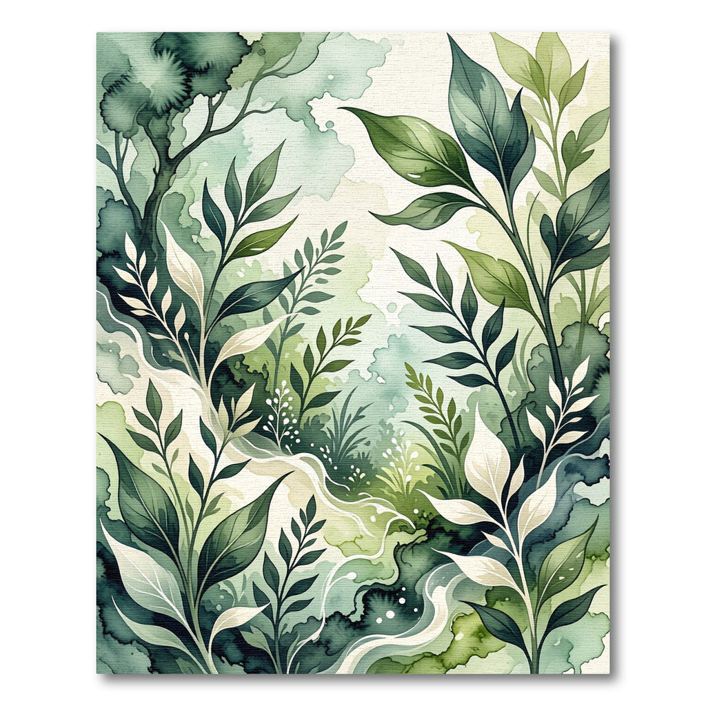 Ethereal Green Watercolor Leafy Grove Rug