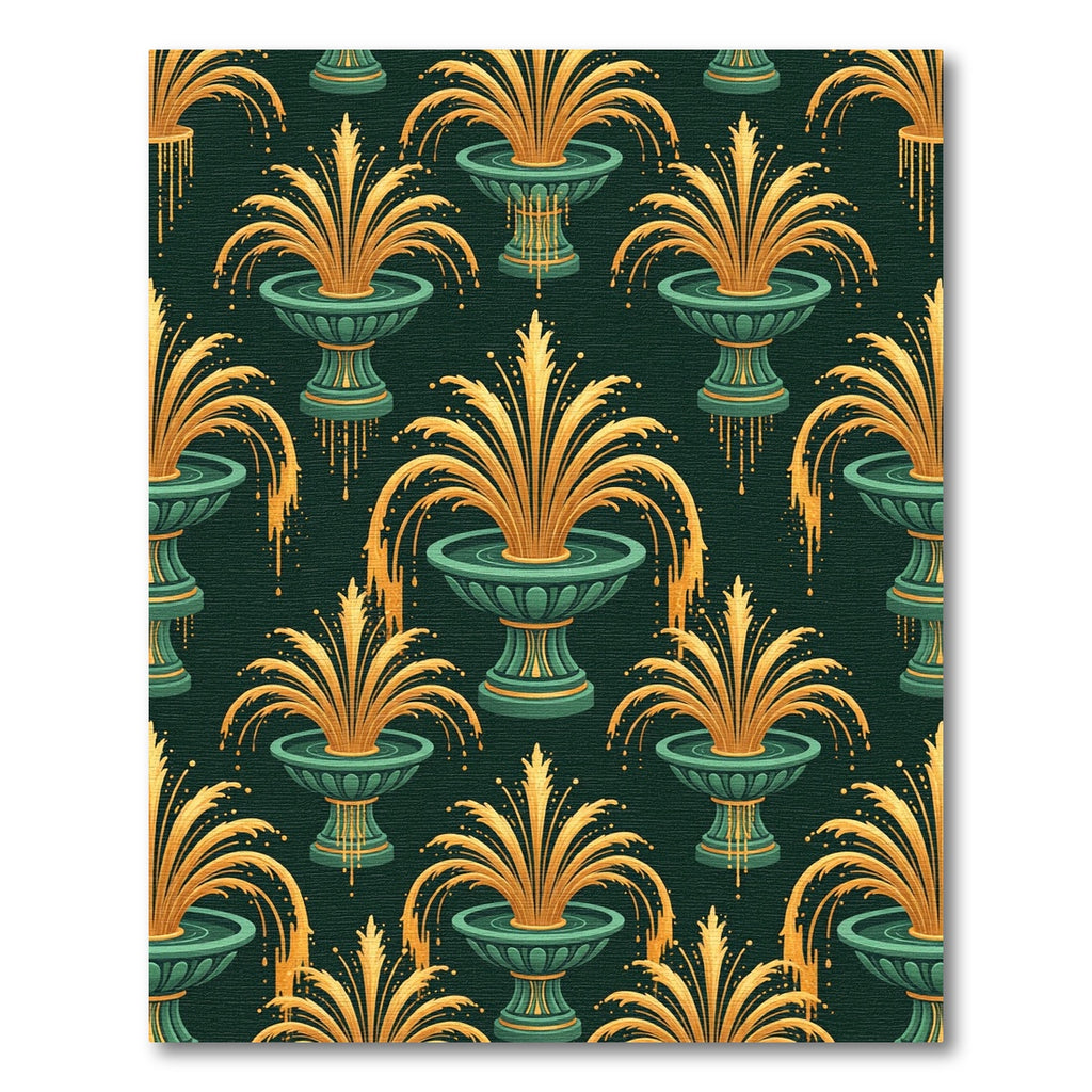 Art Deco Emerald and Gold Fountain Rug