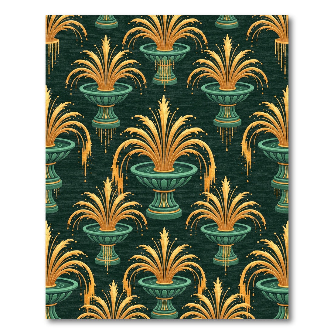 Art Deco Emerald and Gold Fountain Rug