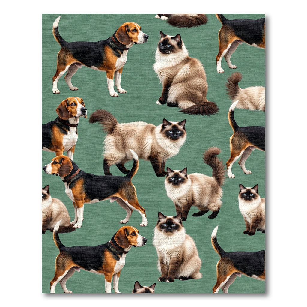Cute Beagle and Ragdoll Cat Sage Rug