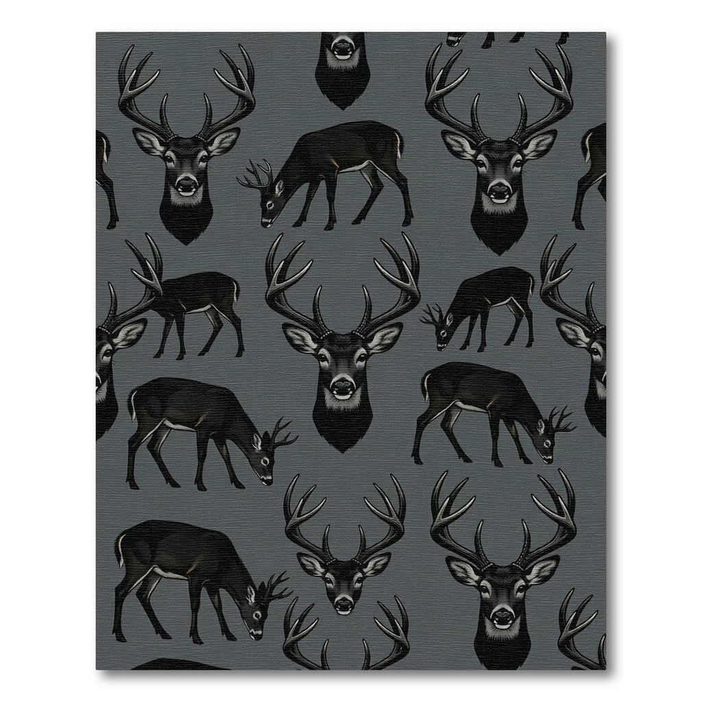 Majestic Black Deer Heads Wildlife Repeat Rug