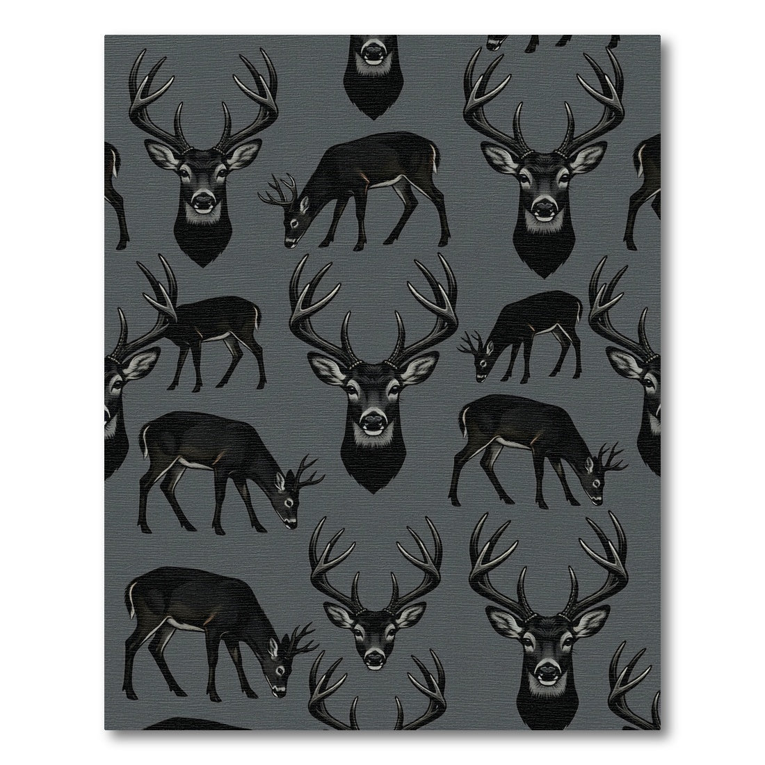 Majestic Black Deer Heads Wildlife Repeat Rug