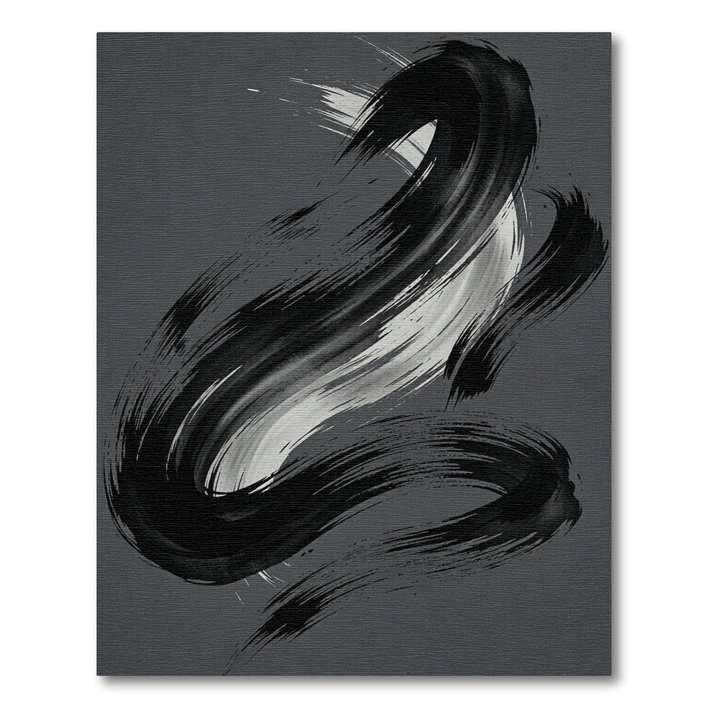 Bold Black Swirl Ink Brushstroke Rug