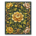 Golden Peonies with Baroque Scrollwork Rug