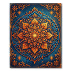 Golden Floral Mandala on Navy Blue Rug