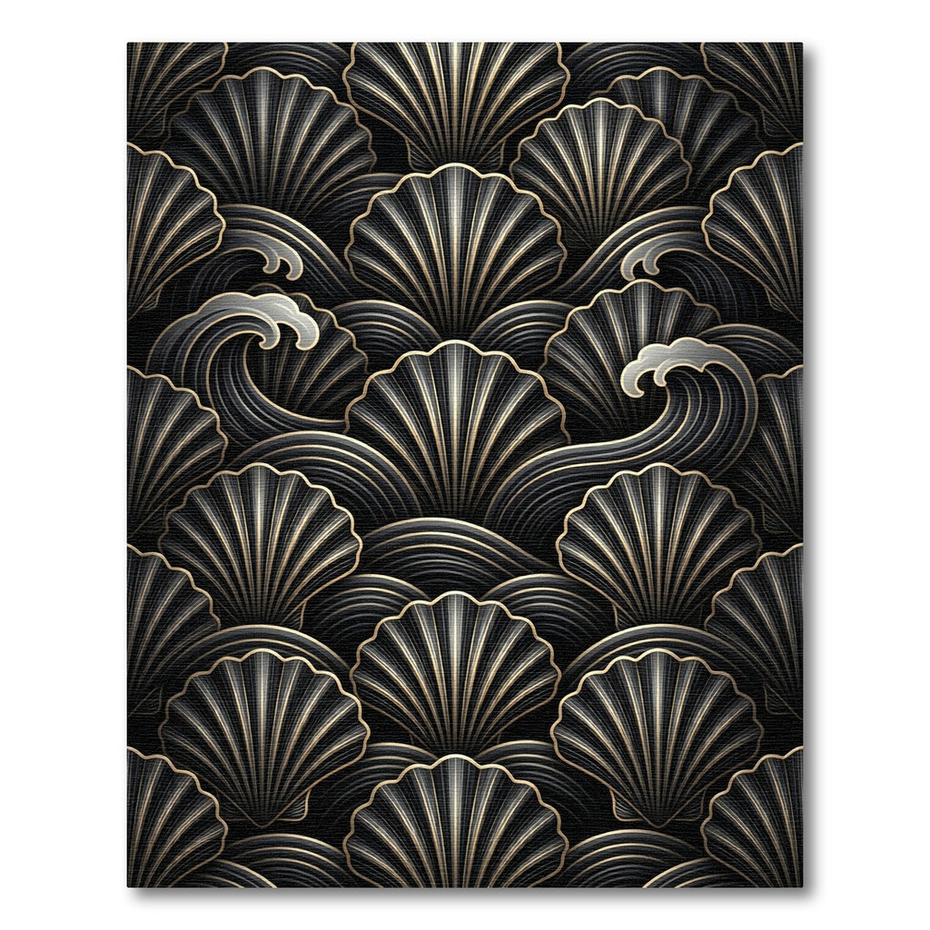 Dark Scallop Wave Art Deco Rug