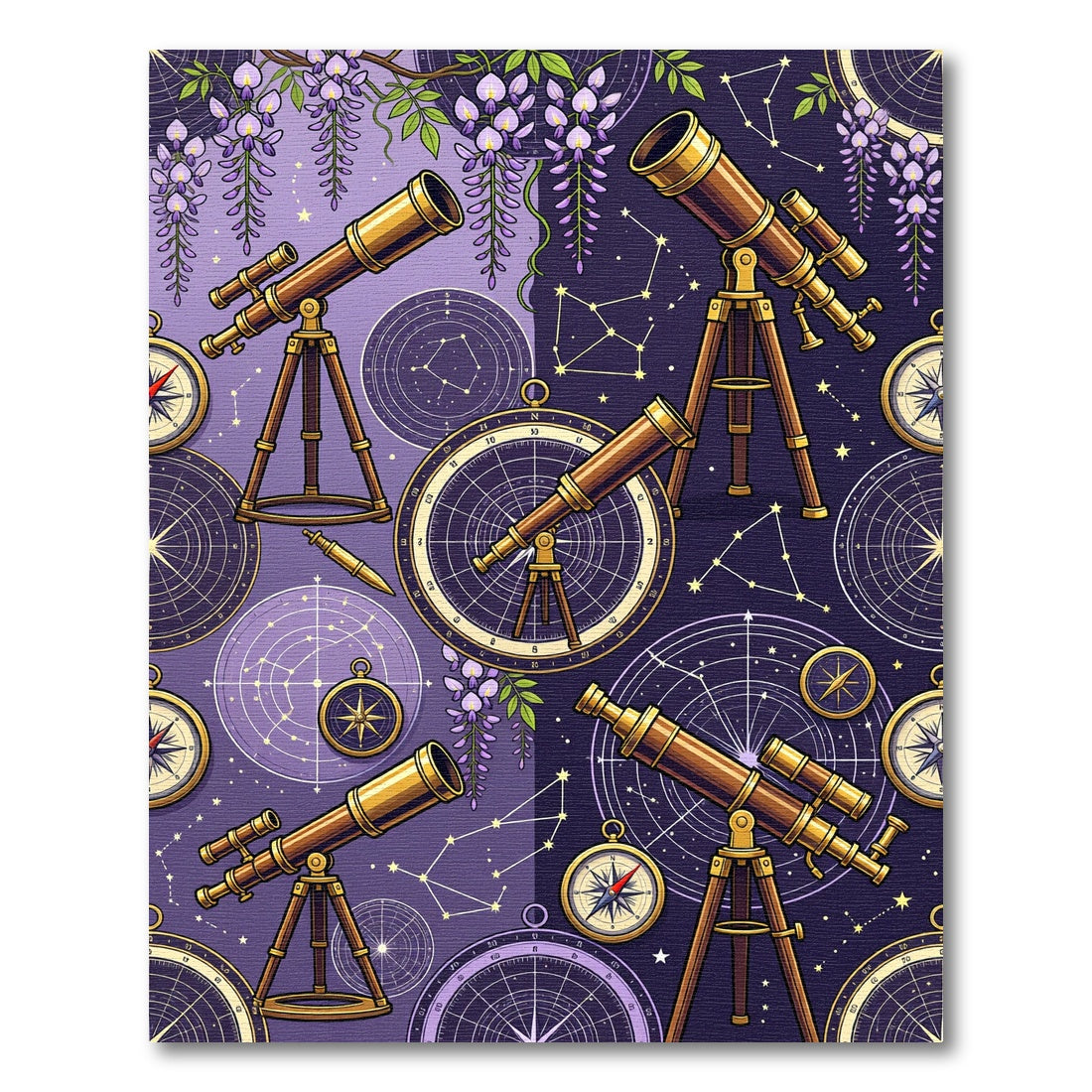 Celestial Wisteria and Telescope Astronomy Rug