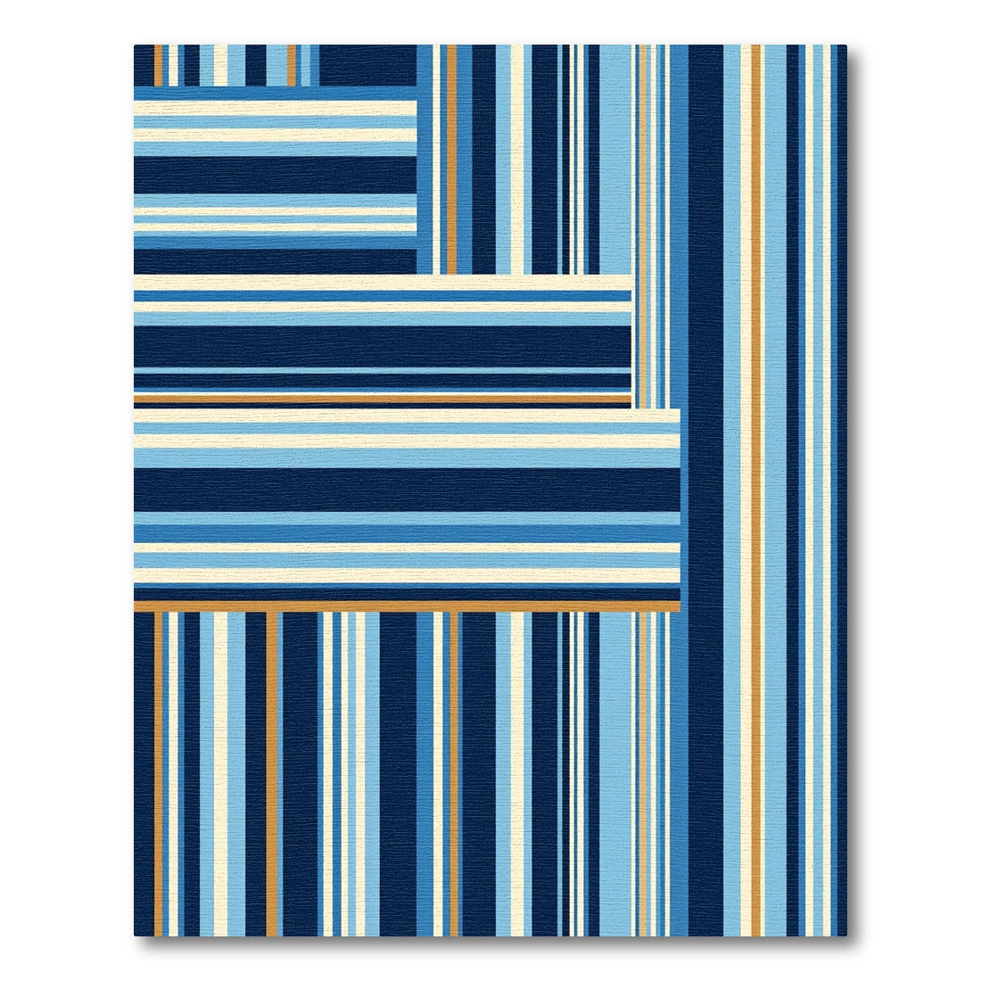 Navy Gold Blue Stripe Geometric Composition Rug