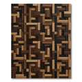 Interlocking Walnut and Oak Geometric Blocks Rug