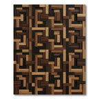Interlocking Walnut and Oak Geometric Blocks Rug