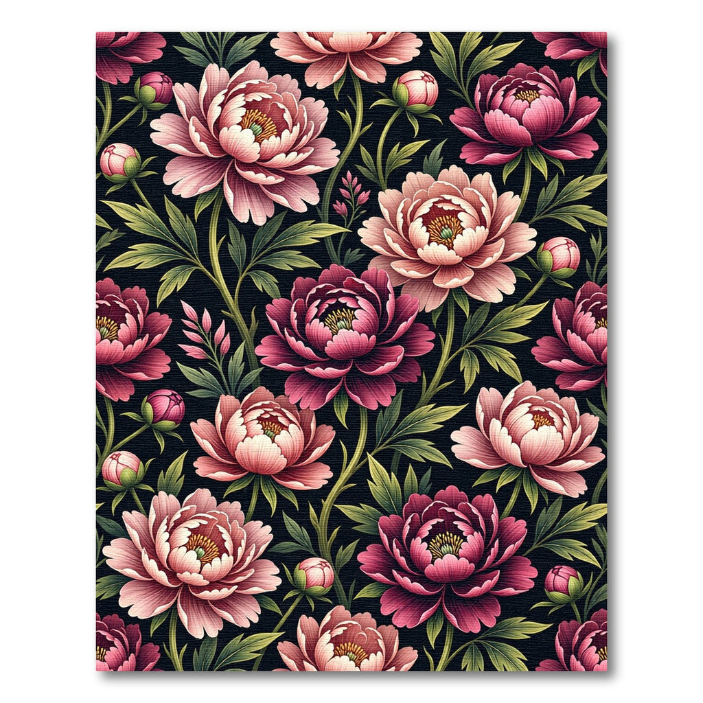 Elegant Dark Pink Peony Floral Garden Rug