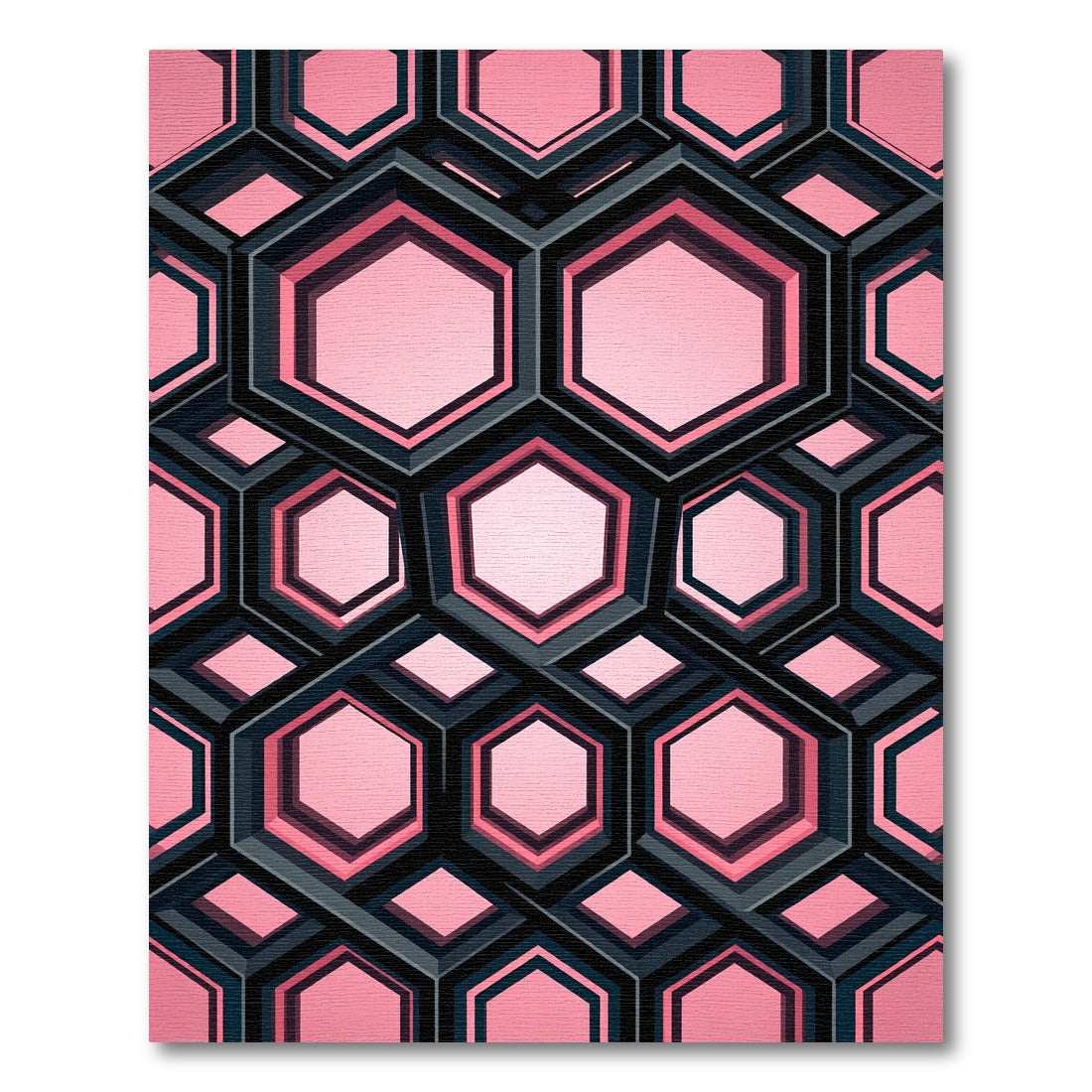 Modern Pink Geometric Hexagon Grid Rug