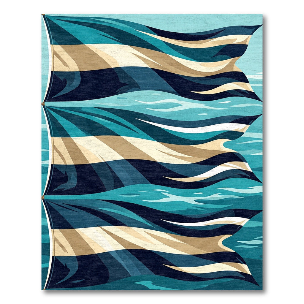 Abstract Teal and Beige Ripple Wave Rug