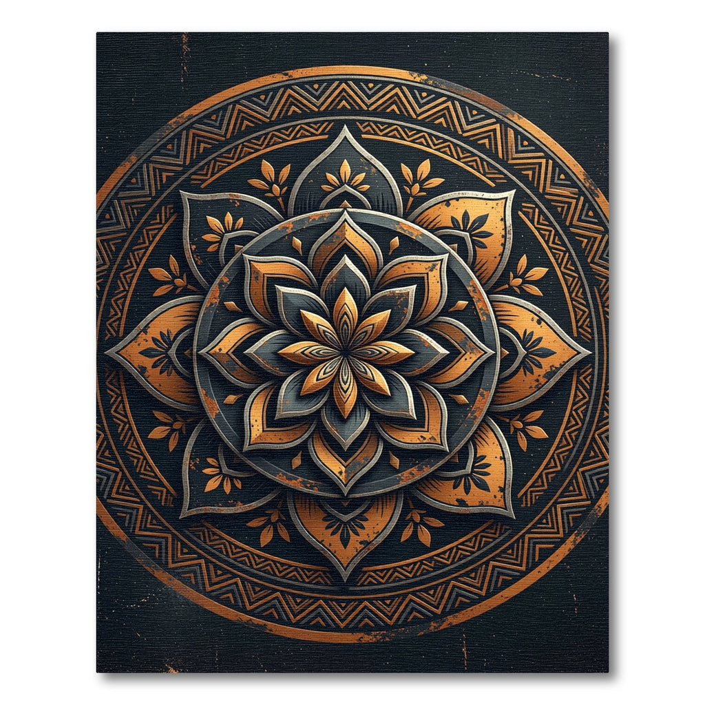 Golden Metallic Lotus Mandala Medallion Rug