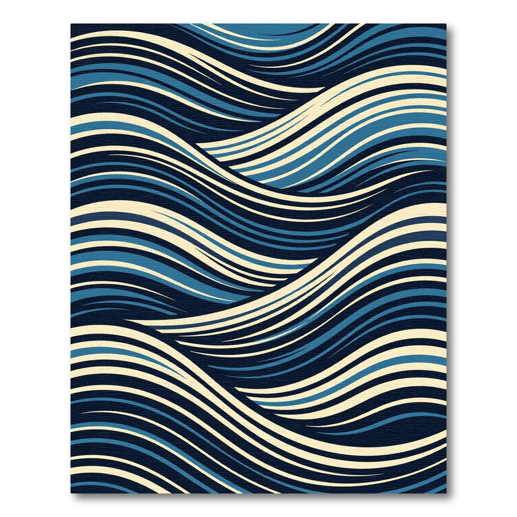 Modern Indigo Flowing Abstract Wave Rug