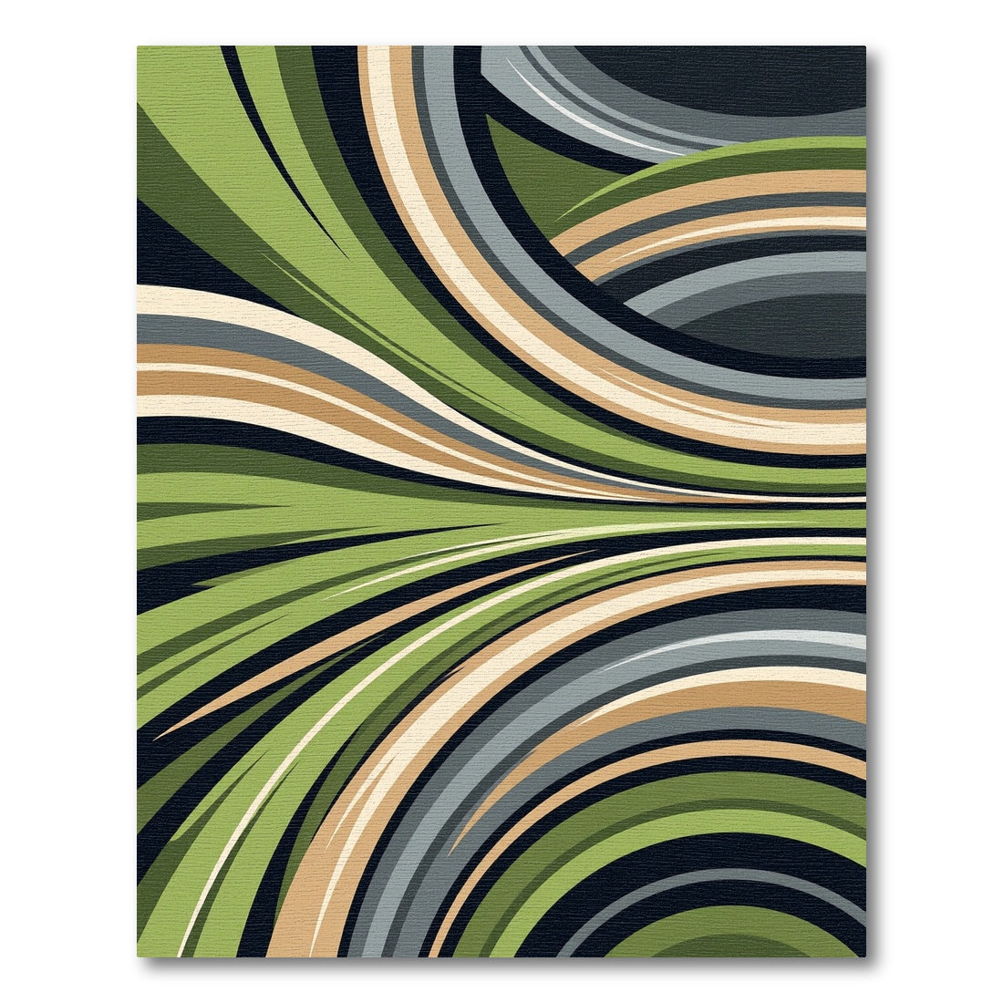 Modern Curved Sage and Sand Wave Rug