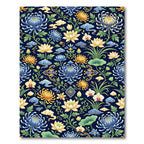 Chinoiserie Navy Lotus Chrysanthemum Floral Rug