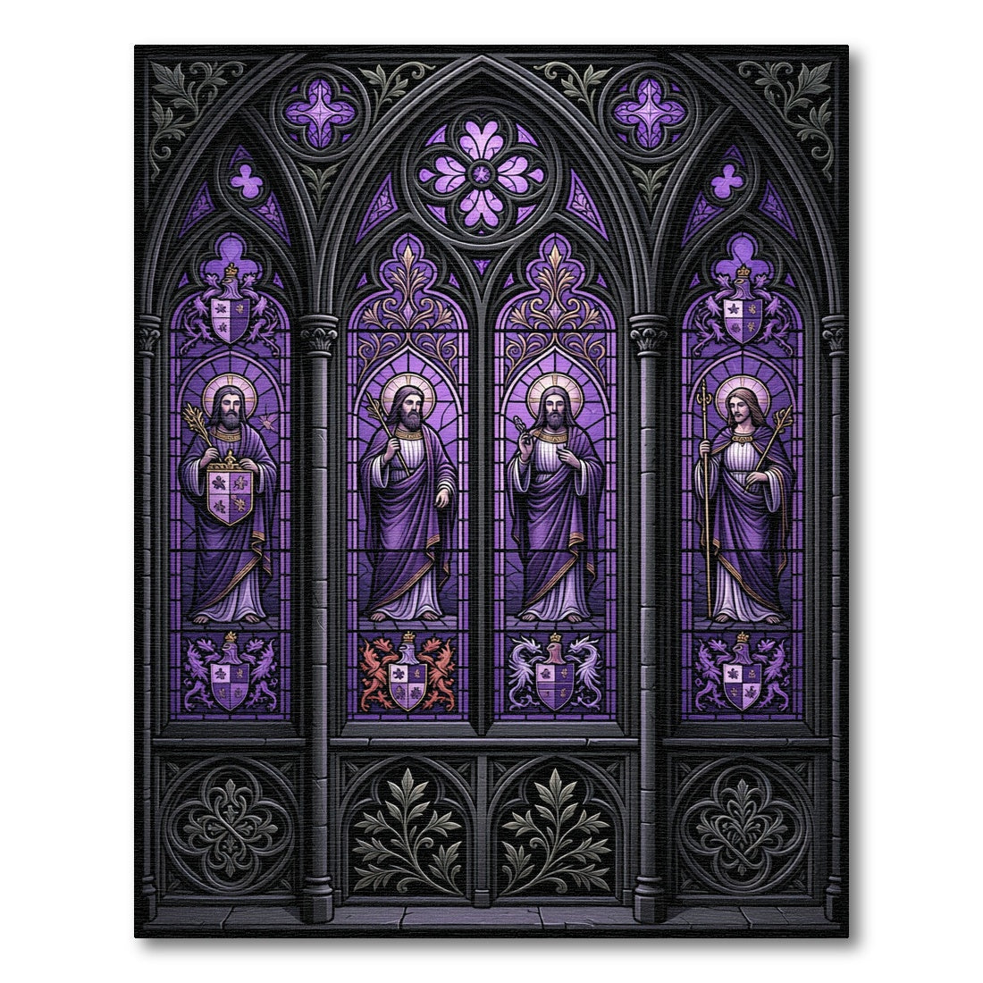Gothic Arch Stained Glass Violet Tapestry Rug