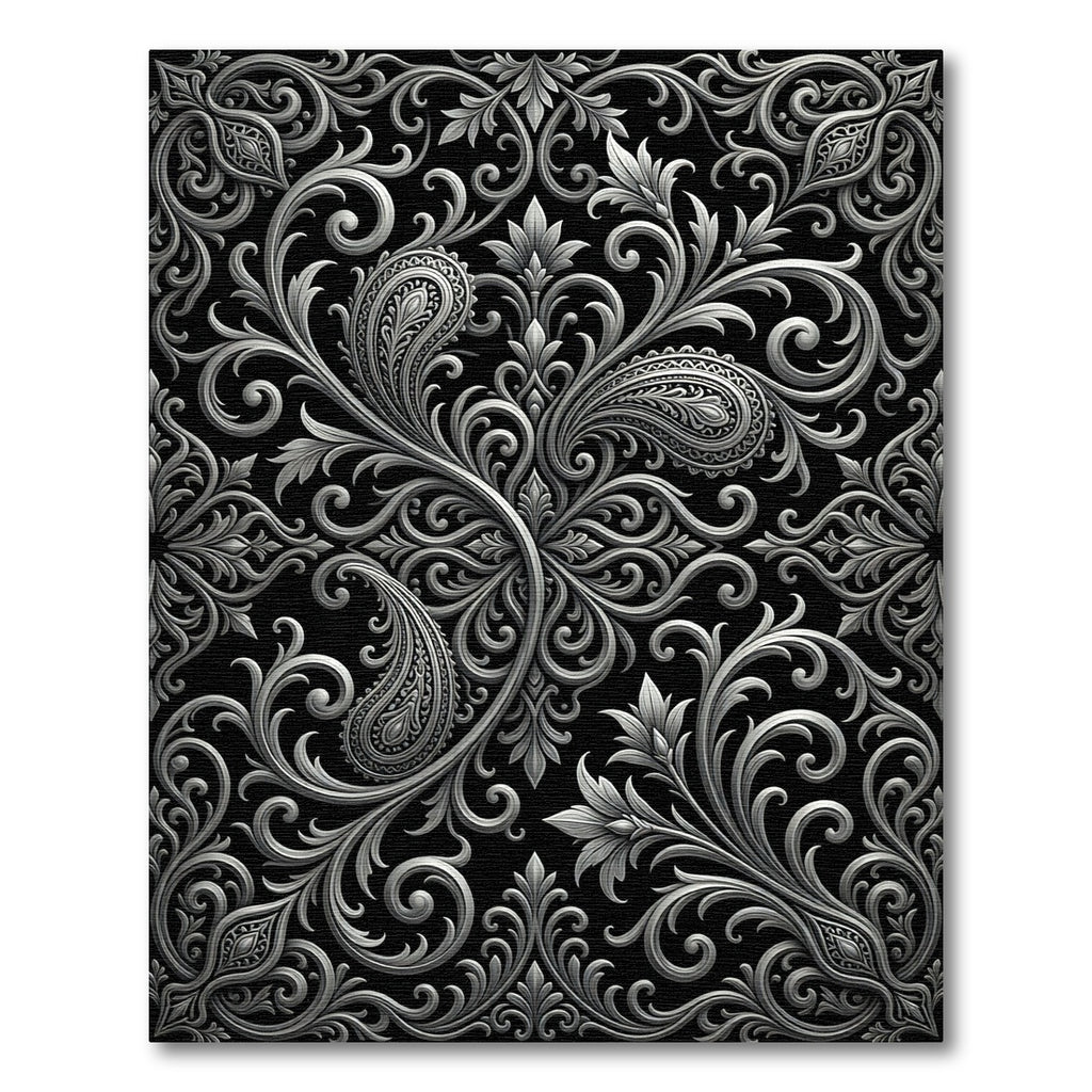 Ornate Silver Paisley Floral Swirls Rug