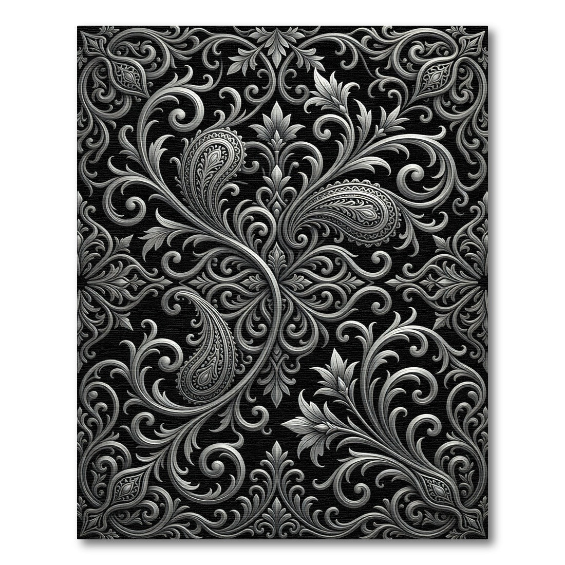 Ornate Silver Paisley Floral Swirls Rug