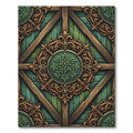 Ornate Emerald Green Wooden Filigree Medallion Rug