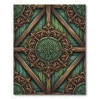 Ornate Emerald Green Wooden Filigree Medallion Rug