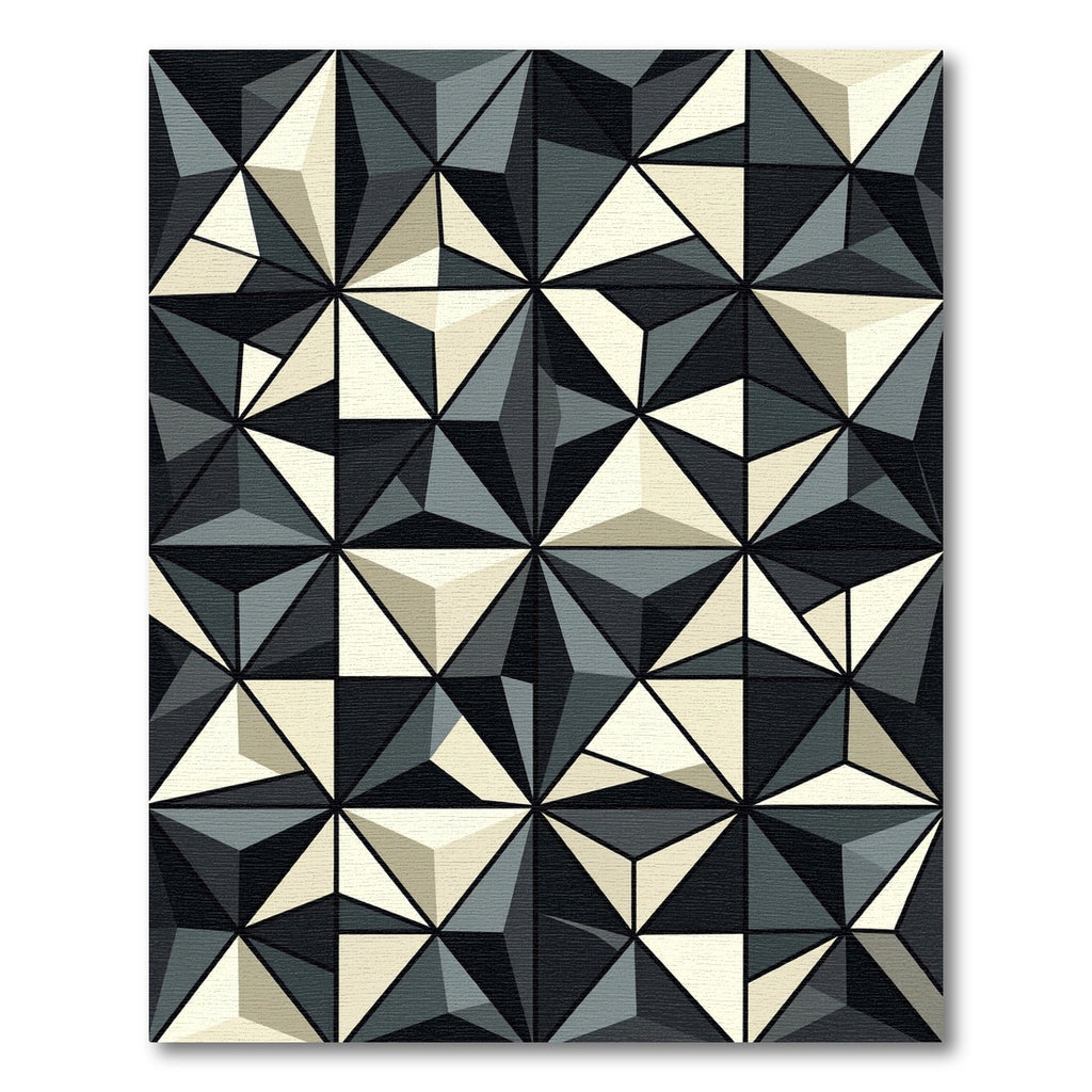 Gray Cream Geometric Faceted Crystal Rug