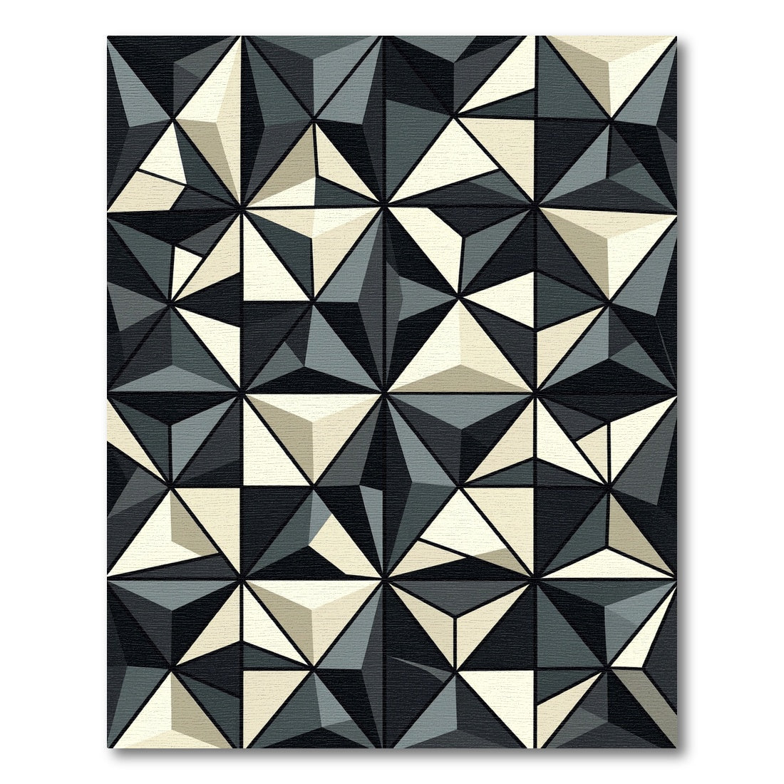 Gray Cream Geometric Faceted Crystal Rug