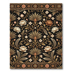 Elegant Black and Gold Lotus Floral Rug