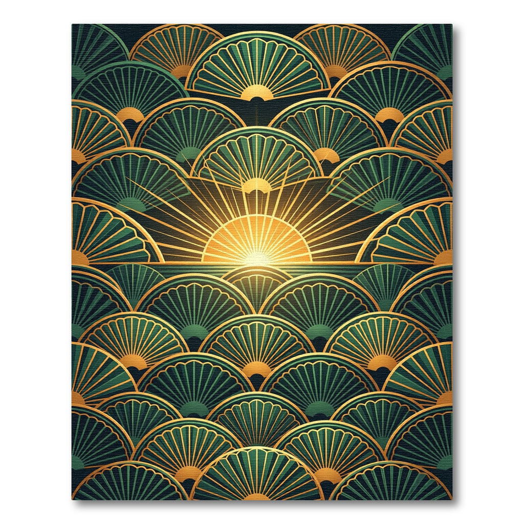 Art Deco Emerald Fan Sunburst Rug