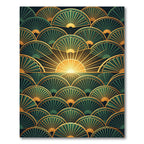 Art Deco Emerald Fan Sunburst Rug