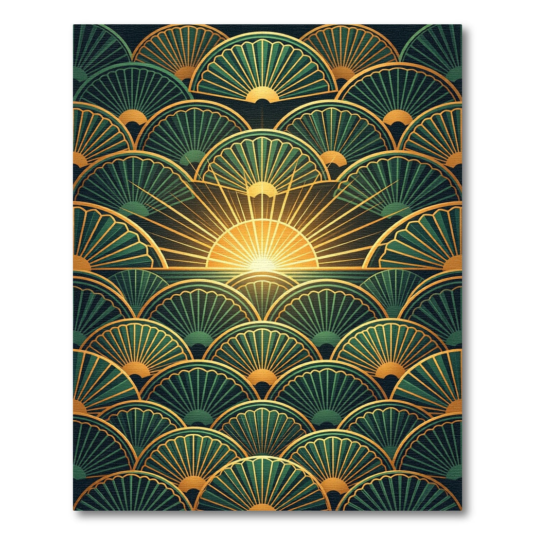 Art Deco Emerald Fan Sunburst Rug