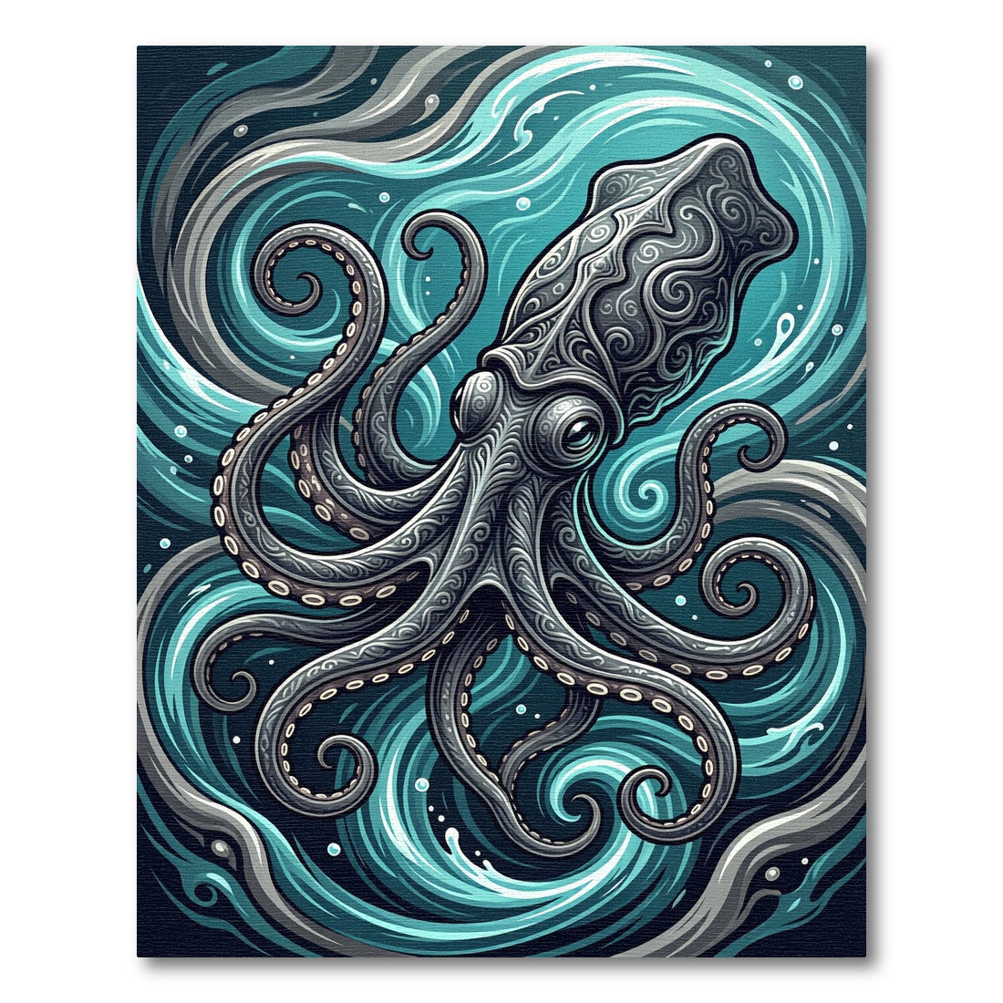 Intricate Swirling Octopus Teal Ocean Rug