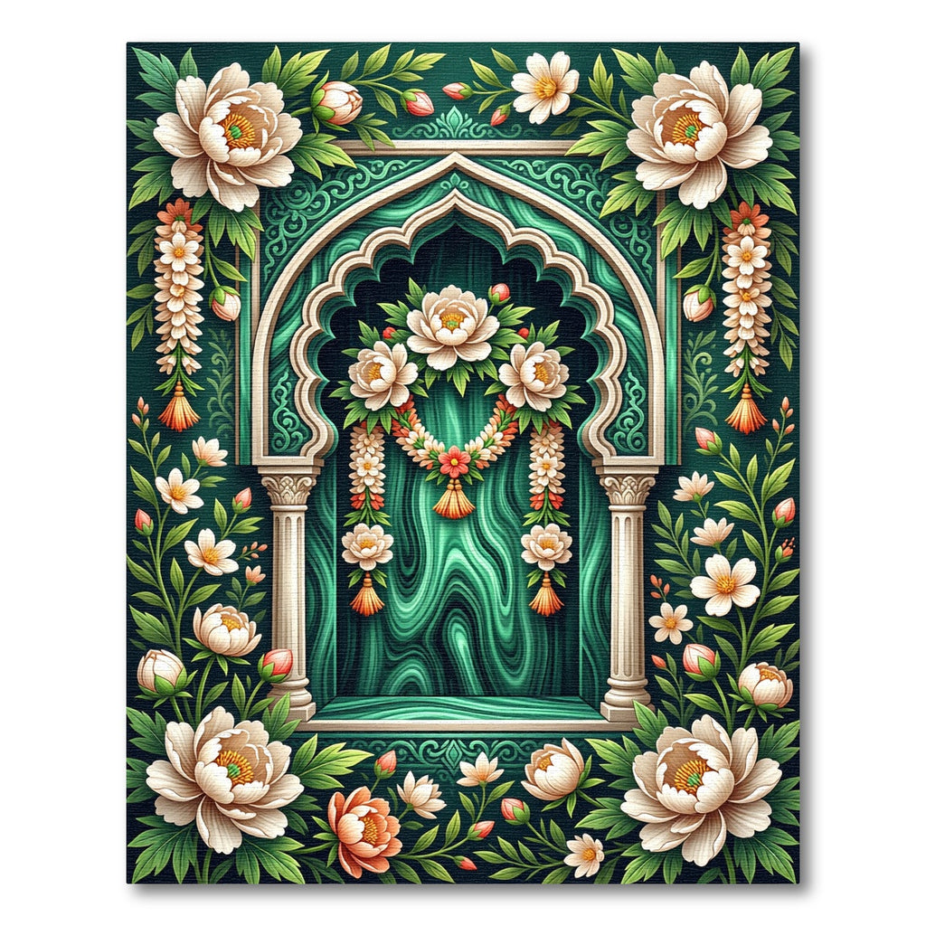 Emerald Peony Floral Arch Garden Rug