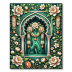 Emerald Peony Floral Arch Garden Rug