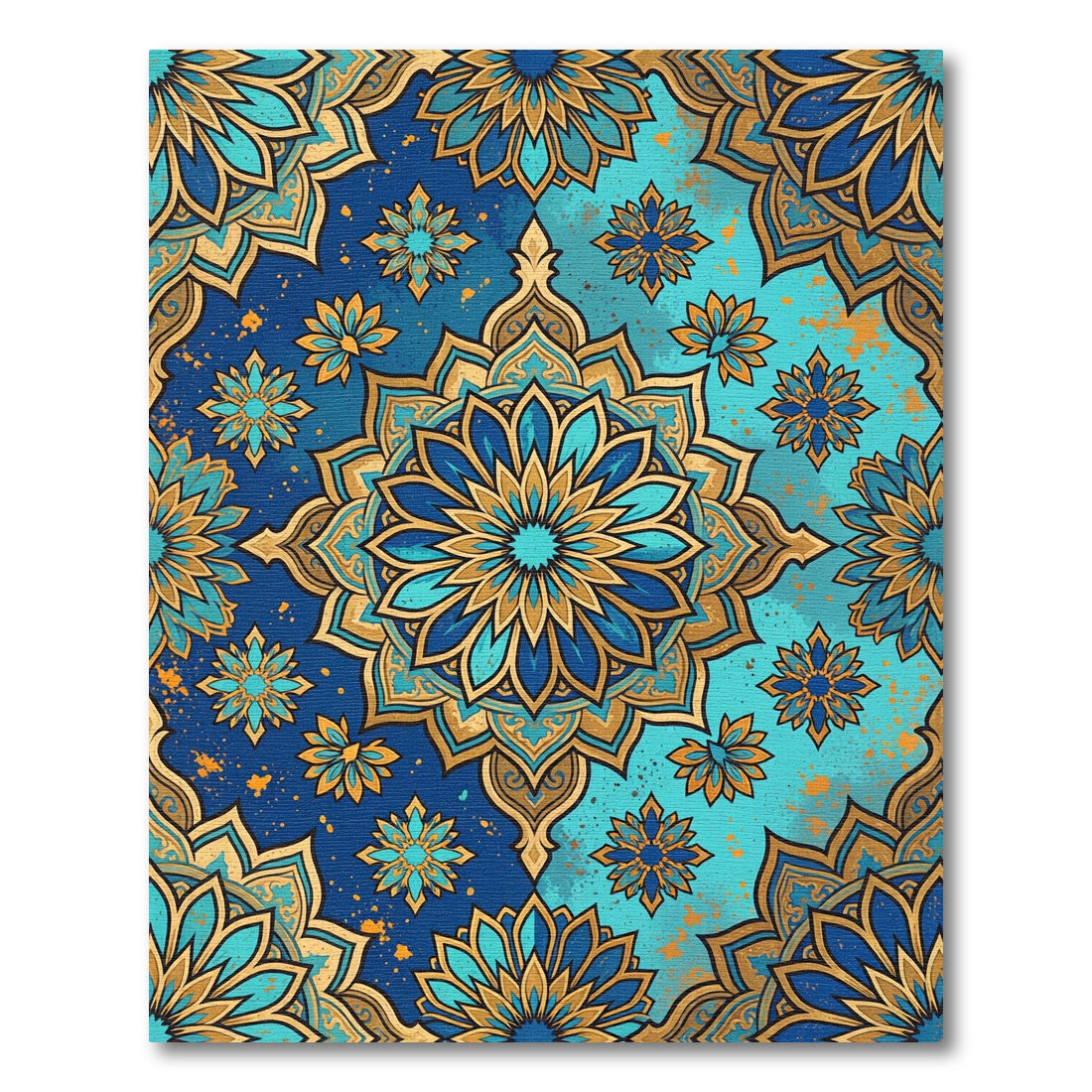 Azure Golden Floral Medallion Rug