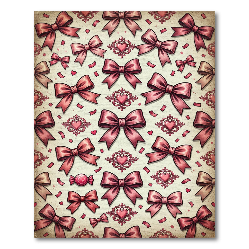 Romantic Dusty Pink Bow and Heart Illustration Rug