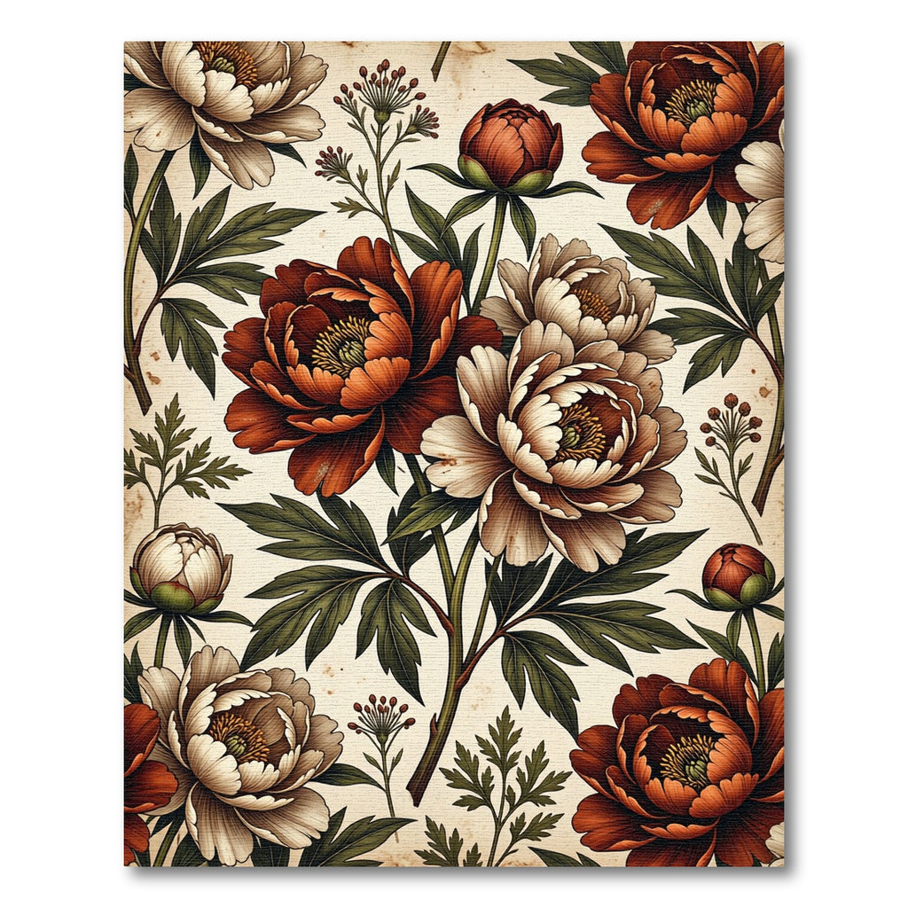 Vintage Peony Floral Branch Artwork Rug