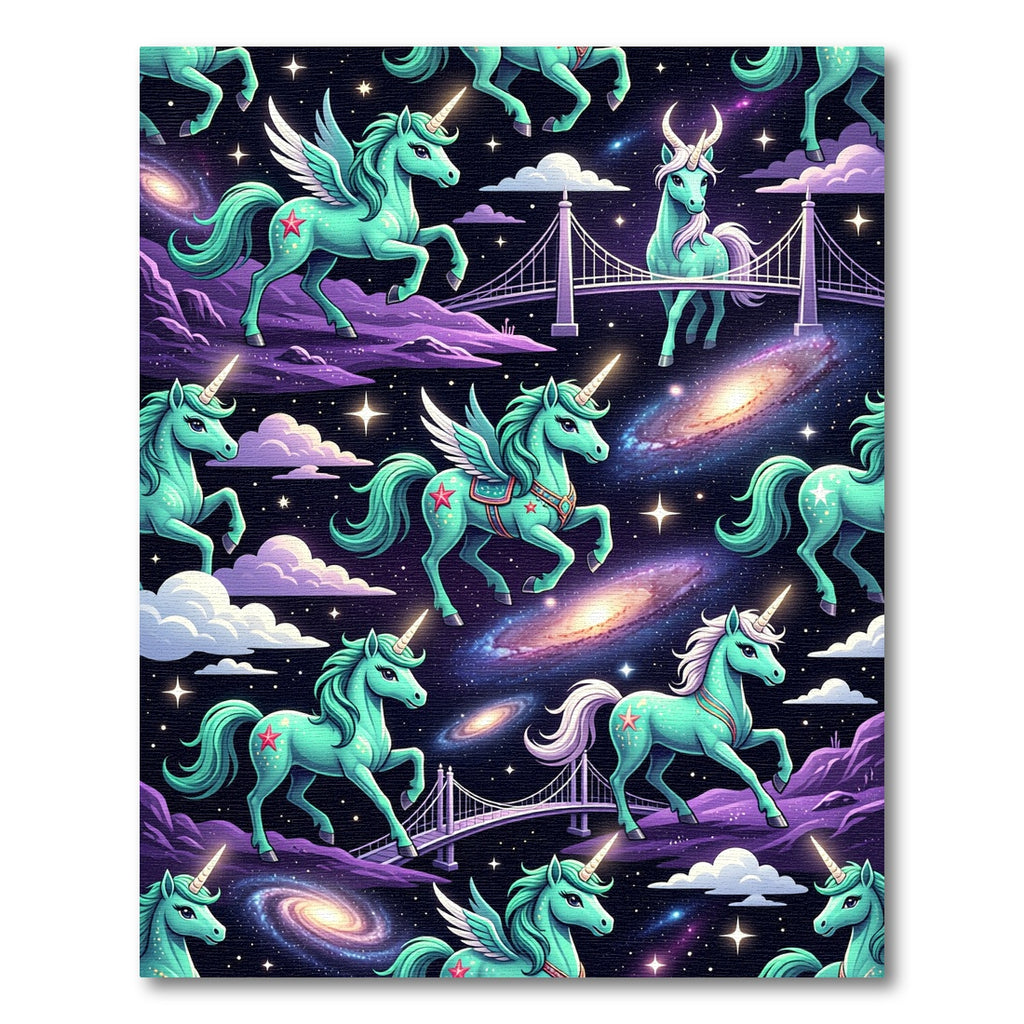 Celestial Teal Unicorn Galaxy Night Sky Rug