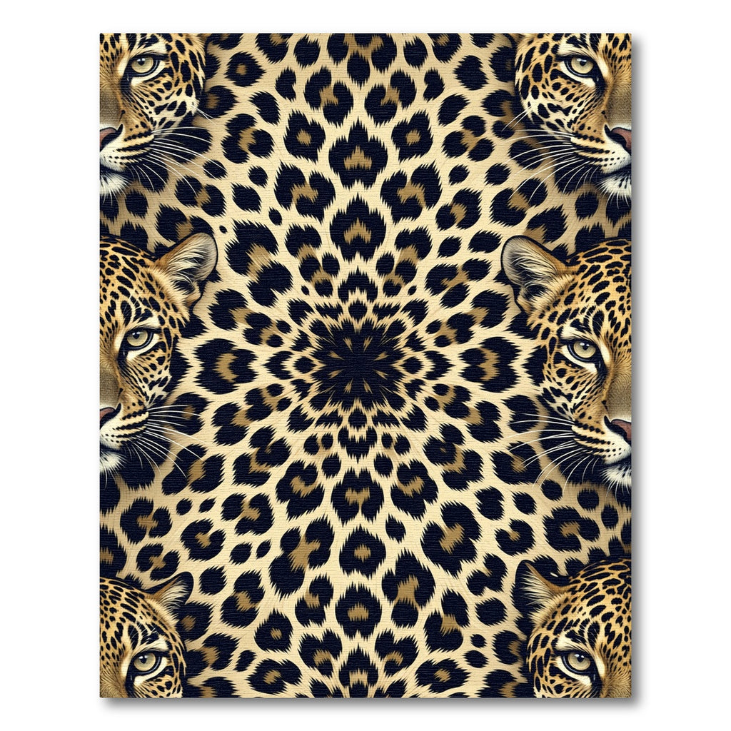 Symmetrical Golden Leopard Face Animal Skin Rug
