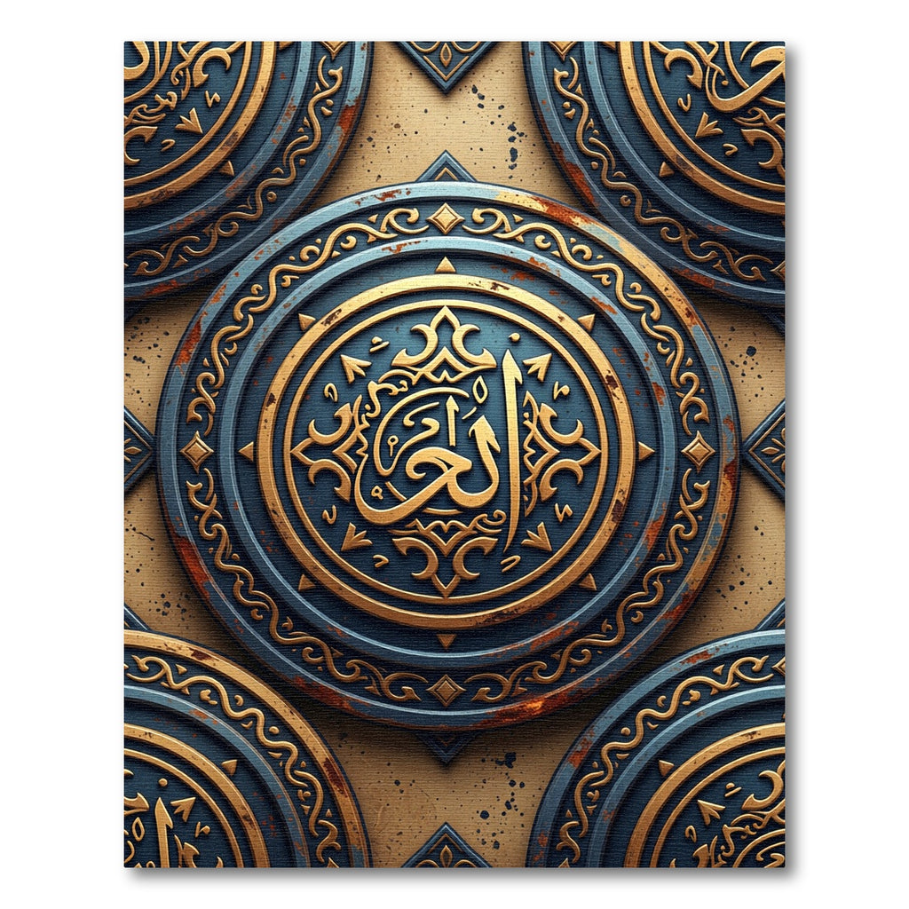 Antique Gold Blue Circular Emblem Rug