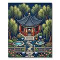 Enchanted Willow Gazebo Garden Scene Rug