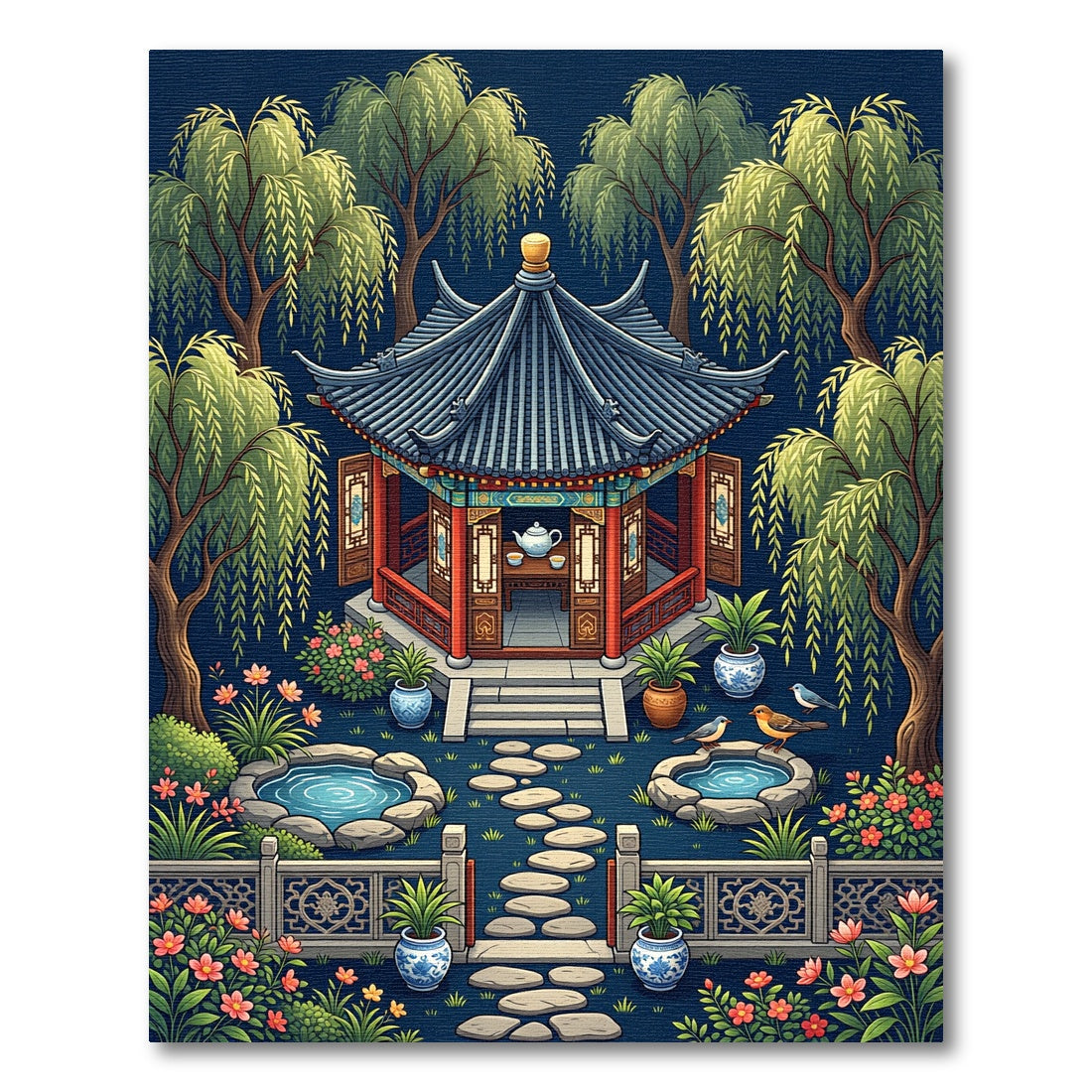 Enchanted Willow Gazebo Garden Scene Rug