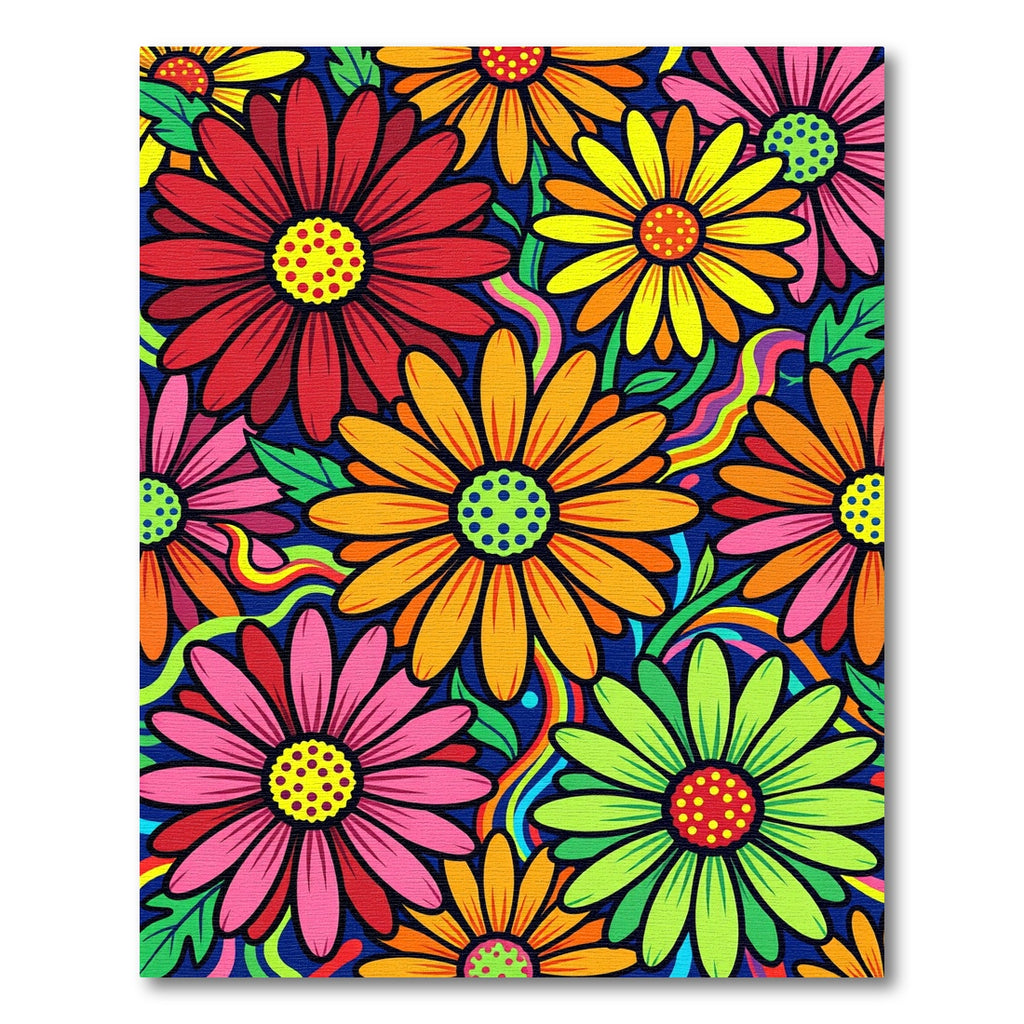 Vibrant Retro Psychedelic Floral Burst Rug